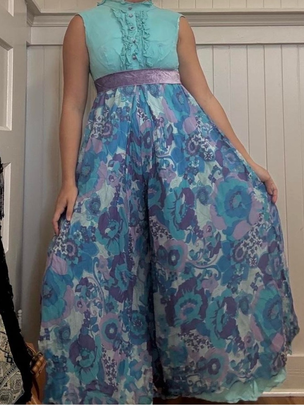 Vintage 1960's psychadelic ruffle jumpsuit